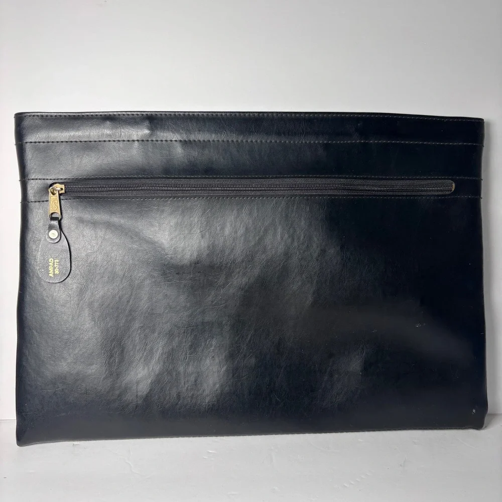 Vintage Cambridge Portfolio Briefcase OS Black Faux Leather Retractable Handles